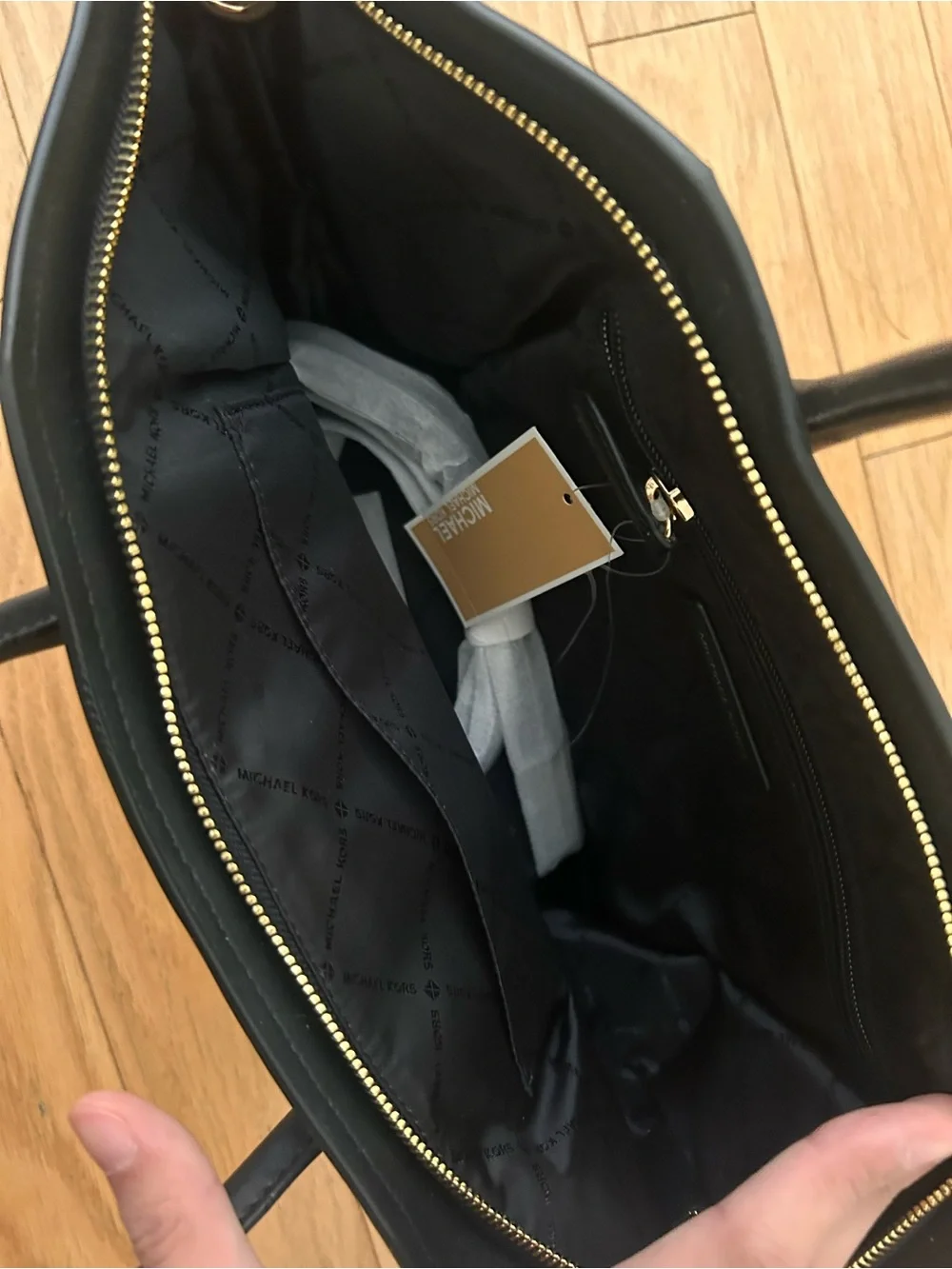 Michael Kors Black Pebbled Leather Satchel with Gold MK Charm